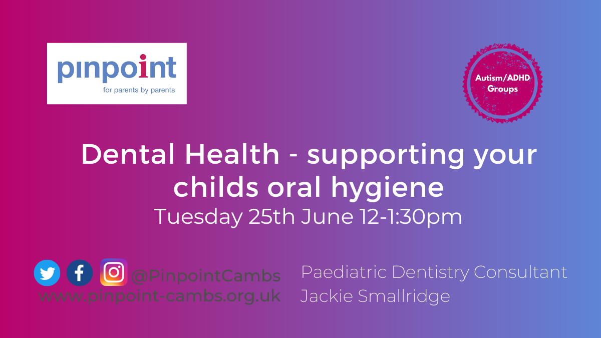 Dental health - supporting your childs oral hygiene. Tuesday 25th June 12pm 1.30pm. Paediatric Dental Consultant Jackie Smallridge. Pinpoint logo. Pinpoint website